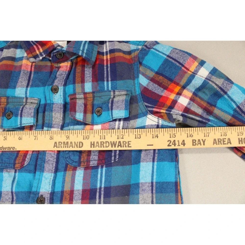 OshKosh Bgosh Kids Blue Orange Plaid Flannel Button Up Shirt Size 10 Casual